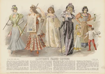 Frauenkostüme und Mode (Farblithografie)