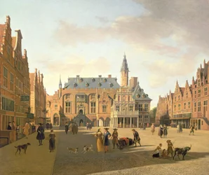 Der Marktplatz mit dem Rathaus in Haarlem, 17. Jahrhundert