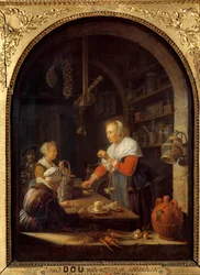 Der Dorfladen (mit dem Porträt des Malers im Hintergrund)