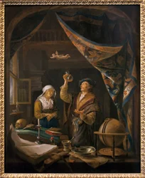 Der Arzt im Urin. Nach einem Gemälde von Gerard Dow