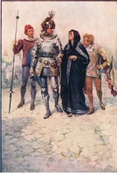 Prinz Arthur führt Belge und ihre Söhne in das Schloss, Geschichten aus der Feenkönigin, veröffentlicht von George Harrap and Company