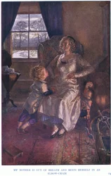 Meine Mutter ist außer Atem und ruht sich in einem Lehnstuhl aus