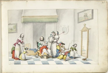 Kinderzimmer mit drei Frauen und Kindern