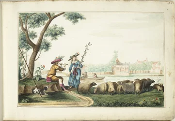 Pastorale Darstellung an einem Fluss