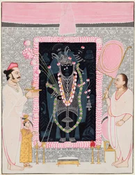 Der Oberpriester Tilakayat Govardhanlalji bringt Shri Nathji Opfergaben zur Feier..., um 1890
