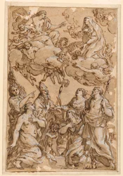 Zeichnung, Christus und die Jungfrau mit Schutzheiligen von Pistoia, 1638