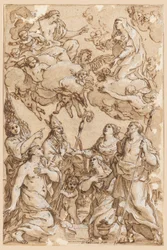 Zeichnung, Christus und die Jungfrau mit den Schutzheiligen von Pistoia, 1638