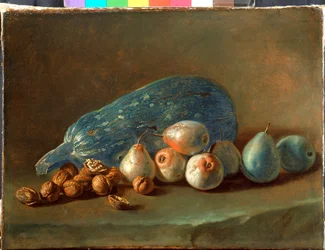 Stillleben mit Kürbis, Birnen und Walnüssen
