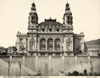 Ansicht der Fassade des Montecarlo Theaters, entworfen von Charles Garnier. Monaco