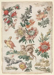 Florale Designs mit Vögeln und Greif