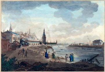 Blick auf den Kreml von Moskau vom Steinbrücke über die Moskwa
