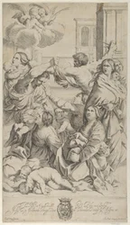 Massaker der Unschuldigen, Gruppe von Frauen und Kindern wird angegriffen, zwei Engel, ca. 1640-70.