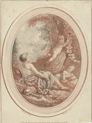 Bacchanal mit Nymphe und Putti bei Bäumen