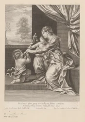 Maria mit Kind und Johannes dem Täufer, der ein Kreuz überreicht