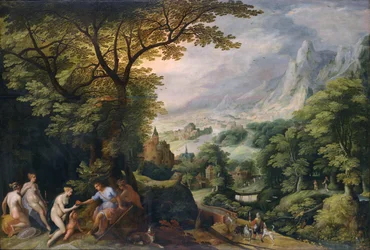 Berglandschaft, die das "Urteil des Paris" darstellt