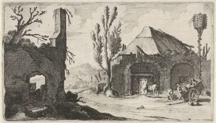Landweg bei einer Ruine und einem Gasthaus (Zwölf Landschaften)