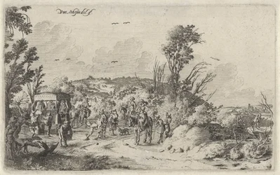 Kutsche und Reiter auf einem Landweg