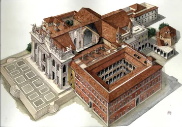 Barockarchitektur: Rekonstruktion der Basilika St. Johannes im Lateran, Rom Illustration von Giorgio Albertini