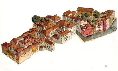 Rekonstruktion des jüdischen Ghettos von Venedig mit Synagogen im Stadtteil Cannaregio, Italien