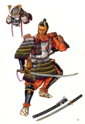 Darstellung eines Samurai, eines japanischen Kriegers im 16. Jahrhundert.