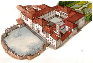 Ansicht des Palastes Arese Borromeo, erbaut im 17. Jahrhundert, in Cesano Maderno, Italien