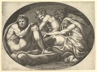 Herkules, Bacchus, Pan und Saturn, aus einer Serie von acht Kompositionen nach Francesco P.