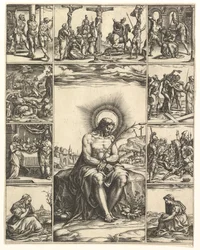 Der Schmerzensmann, ein Bild von Christus umgeben von neun Vignetten, die Szenen darstellen, um 1575