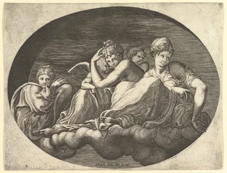 Venus und Amor, zwei andere Göttinnen und ein Putto, aus einer Serie von acht Kompositionen