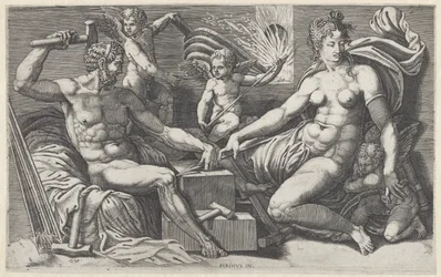 Venus und Vulkan in der Schmiede des Vulkan