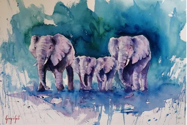 Blaue Elefantenfamilie