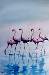 Rosa Flamingos watend