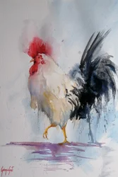 Stolzer Hahn Aquarell