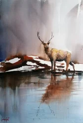 Reflektierender Winterhirsch