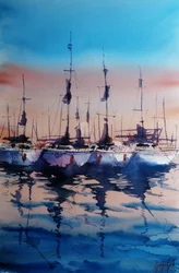 Segelboote bei Sonnenuntergang