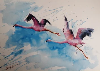 Lebhafter Flamingo Flug