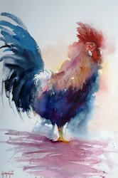 Lebendiger Aquarellhahn