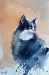 Wachsame Aquarellkatze