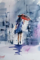Frau Mit Rotem Regenschirm