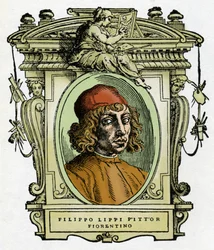 Porträt von Filippo Lippi (1406-1469) Florentiner Maler. Xylographie aus „The life of painters“ von Giorgio Vasari