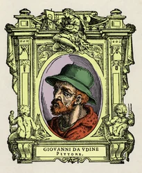 Porträt von Giovanni da Udine (Giovanni Nanni) (1487-1564). Italienischer Maler und Architekt. Gravur aus dem Werk „Le Vite de