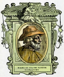 Porträt von Piero di Cosimo (ca. 1462-1521?), florentinischer Maler. Gravur aus dem Werk "Lebensläufe der ausgezeichnetsten Maler, Bildhauer und Architekten" (Le Vite de