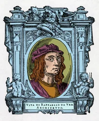 Porträt von Raphael (Raffaello Sanzio), italienischer Architekt und Maler. Gravur aus „Le Vite de