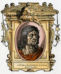 Porträt des Malers Andrea Mantegna (1431-1506) Xylographie aus „The Life of Painters“ von Giorgio Vasari