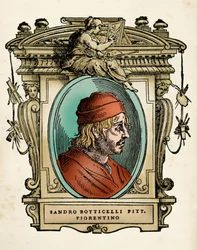 Porträt des Malers Sandro Botticelli (1445-1510) (Alessandro di Mariano di Vanni Filipepi) Gravur aus 