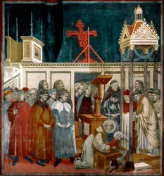 Geschichte des heiligen Franziskus von Assisi: „Das Wunder der Krippe von Greccio“. Der heilige Franziskus schuf 1223 in Greccio bei Rieti die erste Weihnachtskrippe. 1296-1299. Ca. 270 x 230 cm. Oberkirche der Basilika San Francesco in Assisi