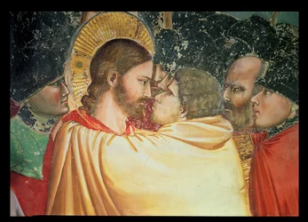 Der Verrat an Christus, Detail des Kusses, um 1305