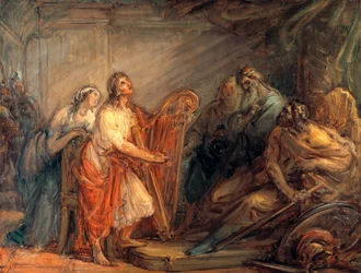 David beruhigt Saul mit dem Klang der Harfe