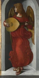 Ein Engel in Rot mit einer Laute, um 1490-1499