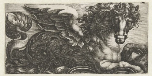 Geflügeltes Seepferd mit einem Blätterknauf am Schwanz. Friese mit Seeungeheuern (Serientitel)