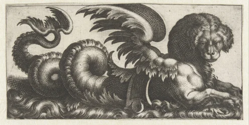 Geflügelter Seehund mit einer Art Sattel auf dem Rücken